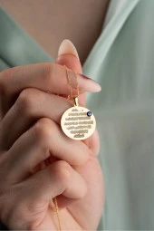 925 Ayar Gümüş Gold Kaplama Plaka Ayetel Kürsi Kolye - 1