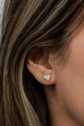 925 Ayar Gümüş Rose Kaplama Minimal Kalp Küpe - 1