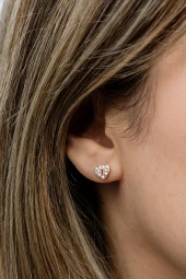 925 Ayar Gümüş Rose Kaplama Minik Kalp Kilit Model Küpe - 1