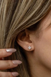 925 Ayar Gümüş Rose Kaplama Minimal Kare Küpe - 1