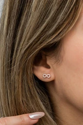 925 Ayar Gümüş Rose Kaplama Minik Sonsuzluk Küpe thumbnail 2