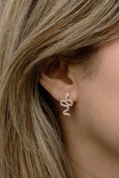 925 Ayar Gümüş Rose Kaplama Yılan Model Küpe - 1