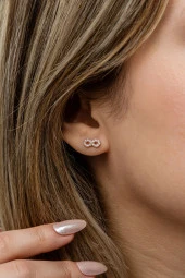 925 Ayar Gümüş Rose Kaplama Minik Sonsuzluk Küpe thumbnail 3