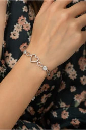 925 Ayar Gümüş Asansörlü Kalp Kadın Gümüş Bileklik thumbnail 1