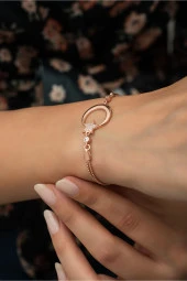 925 Ayar Gümüş Rose Ayyıldız Kadın Gümüş Bileklik - 1