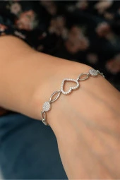 925 Ayar Gümüş Asansörlü Kalp Kadın Gümüş Bileklik thumbnail 2