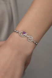 925 Ayar Gümüş Kalpli Annem Bileklik thumbnail 1