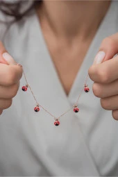 925 Ayar Gümüş Kırmızı Mineli Uğur Böceği Bileklik - 1