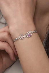 925 Ayar Gümüş Kalpli Annem Bileklik thumbnail 2