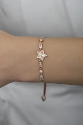 925 Ayar Gümüş Asansörlü Baget Taşlı Rose Yıldız Bileklik thumbnail 1