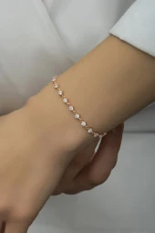 925 Ayar Gümüş Rose Sıralı 3 mm Beyaz Taşlı Bileklik - 1