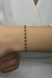 925 Ayar Gümüş Rose Sıralı 3 mm Siyah Taşlı Bileklik thumbnail 1