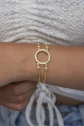 925 Ayar Çift Zincir Çerçeveli Çeyreklik Gümüş Bileklik thumbnail 1