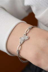 925 Ayar Gümüş Balık Sırtı Model Zincirli Kelebek Bileklik thumbnail 1