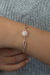 925 Ayar Gümüş Kelepçe Model Zirkon Taşlı Güneş Model Bileklik thumbnail 2