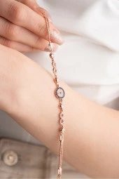 925 Ayar Gümüş Rose Çift Sonsuzluk Nazar Model Bileklik - 1
