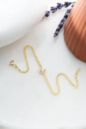 925 Ayar Gümüş Gold Gurmet Zincirli Elmas Montür Tektaş Bileklik - 1