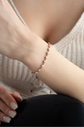 925 Ayar Gümüş Asansörlü Sıralı Zirkon Taşlı Bileklik thumbnail 3