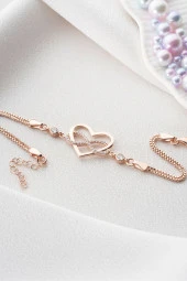 925 Ayar Gümüş Rose Kaplama Kalp Sonsuzluk Bileklik thumbnail 2