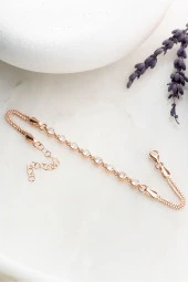 925 Ayar Gümüş Rose Kaplama Sıralı Zirkon Taşlı Bileklik thumbnail 1