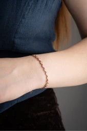 925 Ayar Gümüş Rose Kaplama Sıralı Zirkon Taşlı Bileklik thumbnail 2