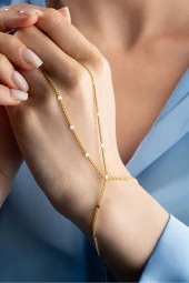 925 Ayar Gümüş Gold Kaplama Küp Zincirli Model Şahmeran Bileklik thumbnail 2