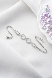 925 Ayar Gümüş Zirkon Taşlı Kelepçe Model Sonsuzluk Bileklik thumbnail 2