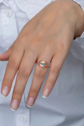 925 Ayar Ayarlanabilir Rose Opal Taşlı Göz Gümüş Yüzük - 1