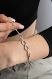 925 Ayar Gümüş Zirkon Taşlı Kelepçe Model Sonsuzluk Bileklik thumbnail 1