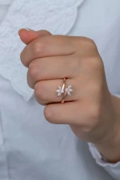 925 Ayar Ayarlanabilir Zirkon Taşlı Çiçek Model Gümüş Yüzük - 2