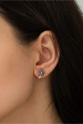 925 Ayar Mistik Topaz Minik Yonca Küpe Kadın Gümüş Küpe thumbnail 2