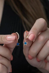 925 Ayar Mavi Mineli Yıldız Küpe Kadın Gümüş Küpe thumbnail 1