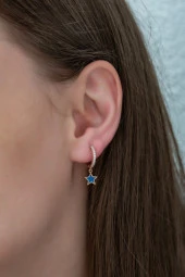 925 Ayar Mavi Mineli Yıldız Küpe Kadın Gümüş Küpe thumbnail 2