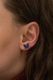 925 Ayar Minik Mavi Kelebek Küpe Kadın Gümüş Küpe thumbnail 2