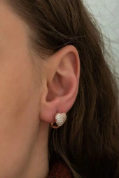 925 Ayar Zirkon Taşlı Kalp Küpe Kadın Gümüş Küpe thumbnail 2