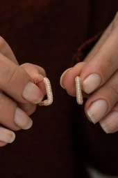 925 Ayar Zirkon Taşlı Dörtgen Küpe Kadın Gümüş Küpe thumbnail 1