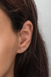 925 Ayar Gümüş Rose Minik Kartanesi Küpe thumbnail 1