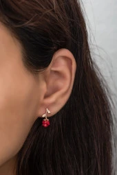 925 Ayar Gümüş Rose Kırmızı Gül Küpe - 1