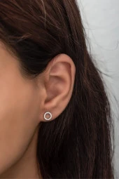 925 Ayar Gümüş Beyaz Minik Yuvarlak Tasarım Küpe thumbnail 2