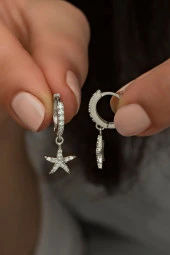 925 Ayar Gümüş Sallantılı Rodyumlu Deniz Yıldızı Küpe thumbnail 1