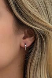 925 Ayar Gümüş Rodyumlu Taşsız 10 mm Halka Küpe - 1