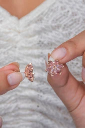 925 Ayar Gümüş Pembe Taşlı Lotus Çiçeği Küpe thumbnail 1