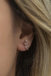 925 Ayar Gümüş Minik Zirkon Taşlı Yılan Küpe thumbnail 2