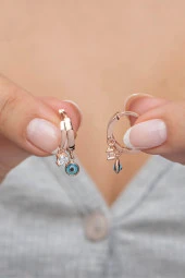 925 Ayar Gümüş Rose 10 mm Halka Nazar Göz Küpe thumbnail 1