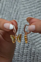 925 Ayar Gümüş Sarı Taşlı Sallantılı Kelebek Küpe thumbnail 1