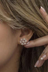 925 Ayar Gümüş Rose Beyaz Taşlı Kartanesi Küpe thumbnail 1