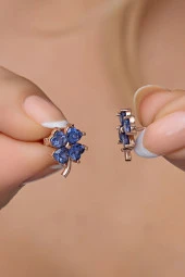 925 Ayar Gümüş Tanzanit Taşlı Yonca Küpe thumbnail 1