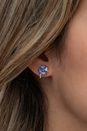 925 Ayar Gümüş Tanzanit Taşlı Yonca Küpe thumbnail 2