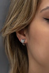 925 Ayar Gümüş Rodyumlu Zirkon Taşlı Kelebek Küpe thumbnail 2