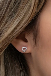 925 Ayar Gümüş Rodyumlu Minik Kalp Küpe thumbnail 2